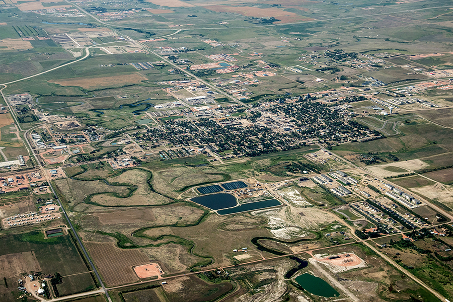 Aerial view of Watford City, North Dakota.