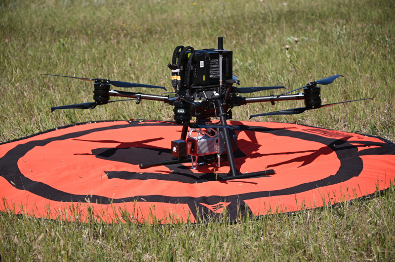 Closeup shot of a PRISM Drone ready for takeoff.