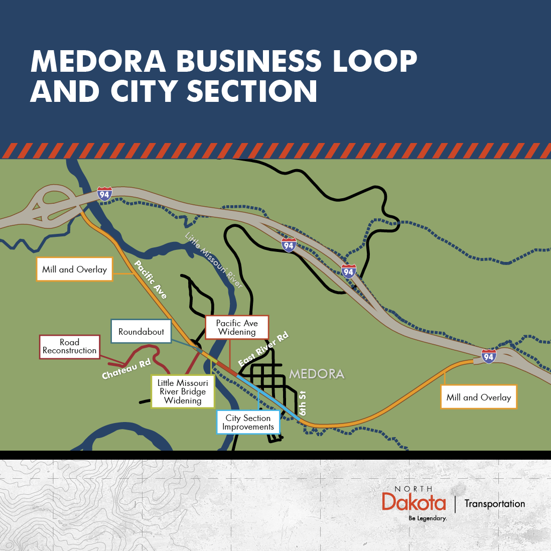 A map showing sections of Medora impacted by this construction project
