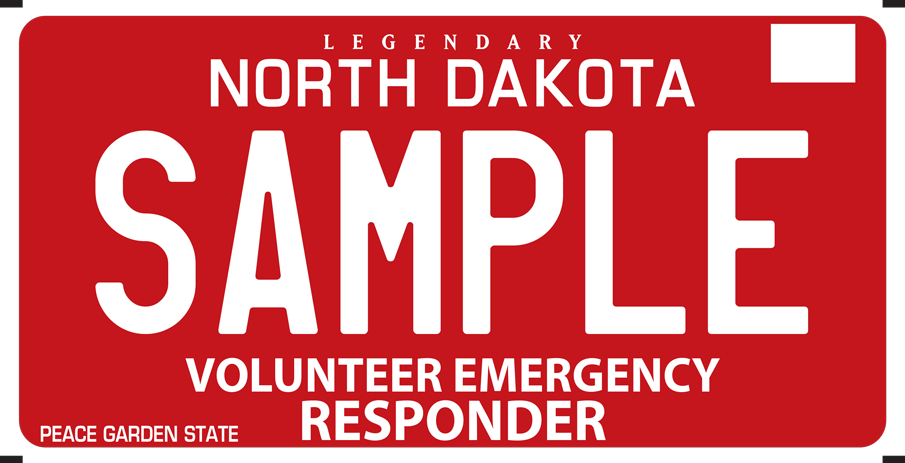 Sample North Dakota Emergency Responder Plate  - Red background with white lettering