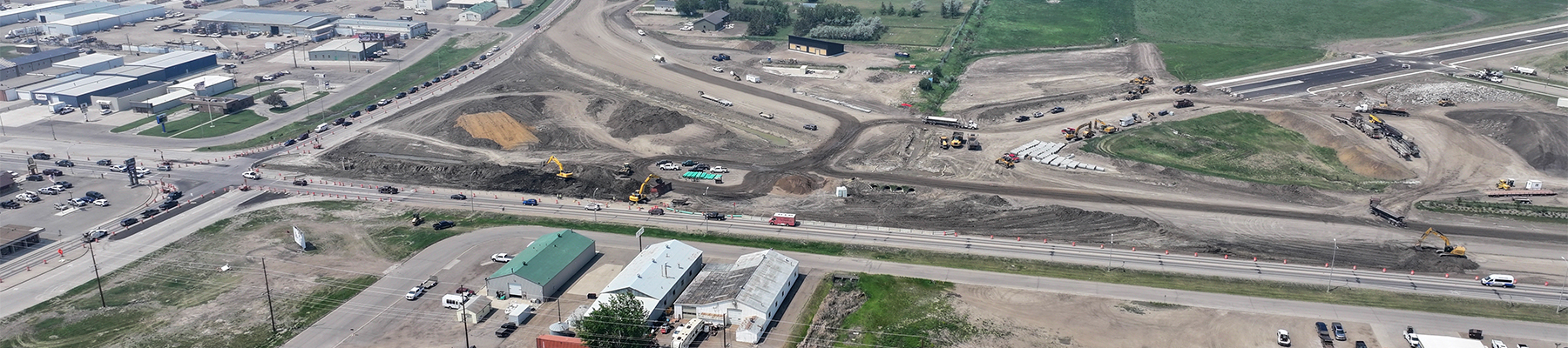 Project overview image showing Highway 2 under construction in Williston. 