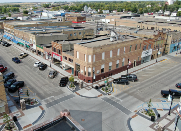 Revitalized intersection in Devils Lake, North Dakota.