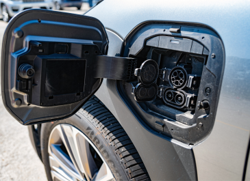 Electric vehicle charging port.