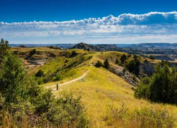 Beautiful bright sunny day with hilly road