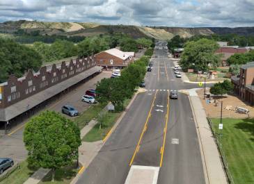 Aerial photo of the completed Medora Business Loop and City Section project in Medora, ND, taken in June 2026.