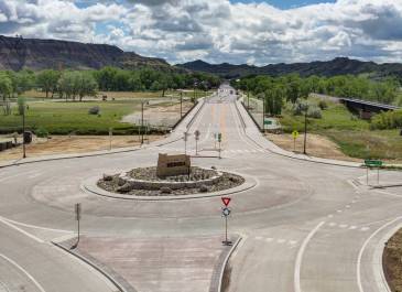 Aerial photo of the completed Medora Business Loop and City Section project in Medora, ND, taken in June 2026.