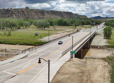 Aerial photo of the completed Medora Business Loop and City Section project in Medora, ND, taken in June 2026.