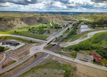 Aerial photo of the completed Medora Business Loop and City Section project in Medora, ND, taken in June 2026.