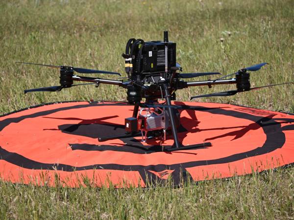 Closeup shot of a PRISM Drone ready for takeoff.
