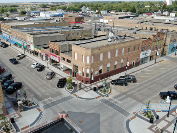 Revitalized intersection in Devils Lake, North Dakota.