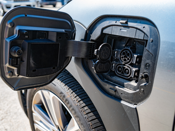 Electric vehicle charging port.