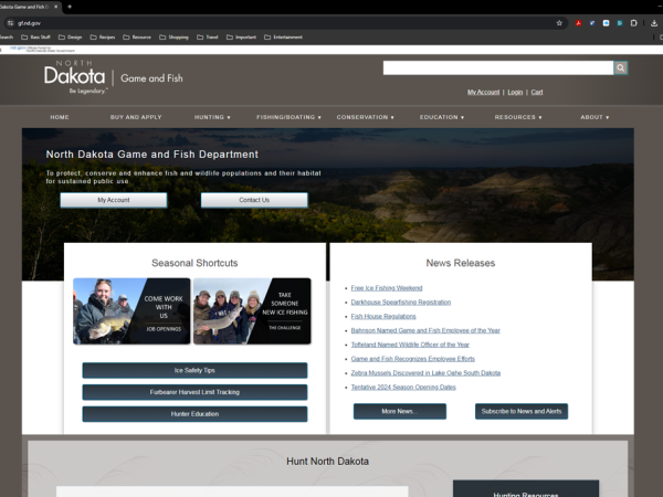North Dakota Game and Fish website screenshot
