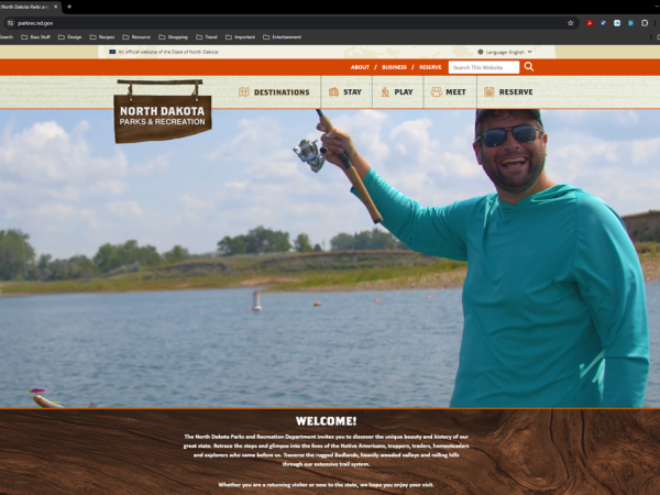 North Dakota Parks and Rec website screenshot.