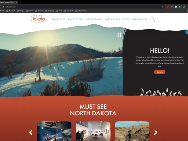 North Dakota Tourism website screenshot.