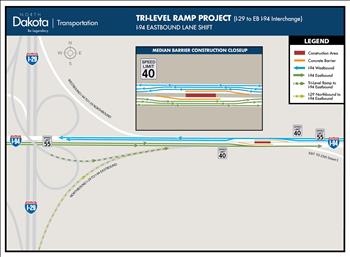 A graphic details lane changes at the Tri-level ramp project.