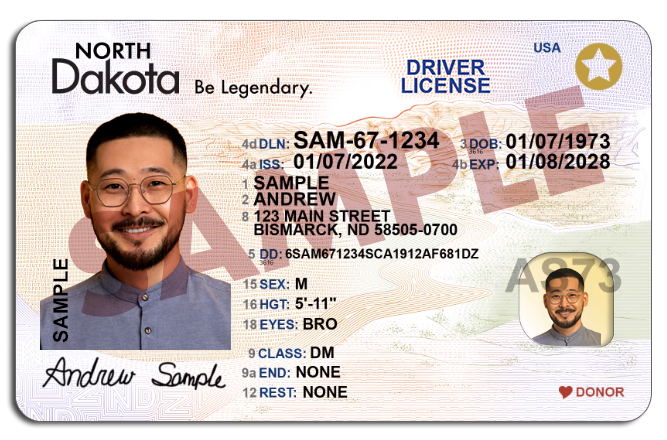 North Dakota REAL ID driver license sample.