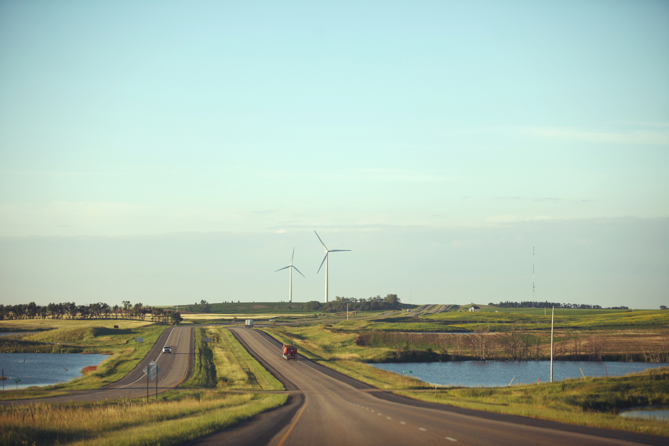 Windmills over quiet roadways