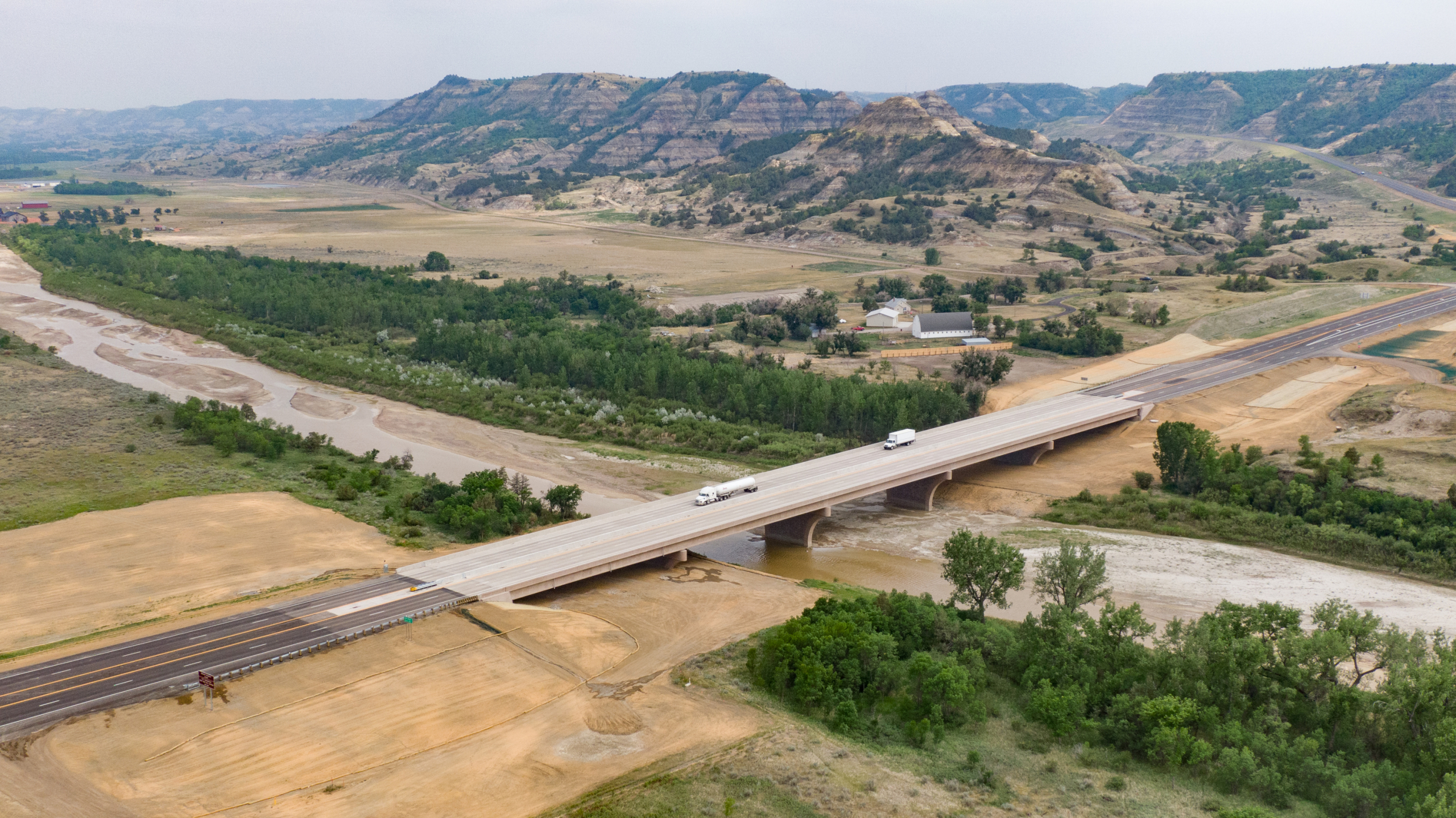 Photo of trucks crossing the Long X Bridge on Highway 85.
