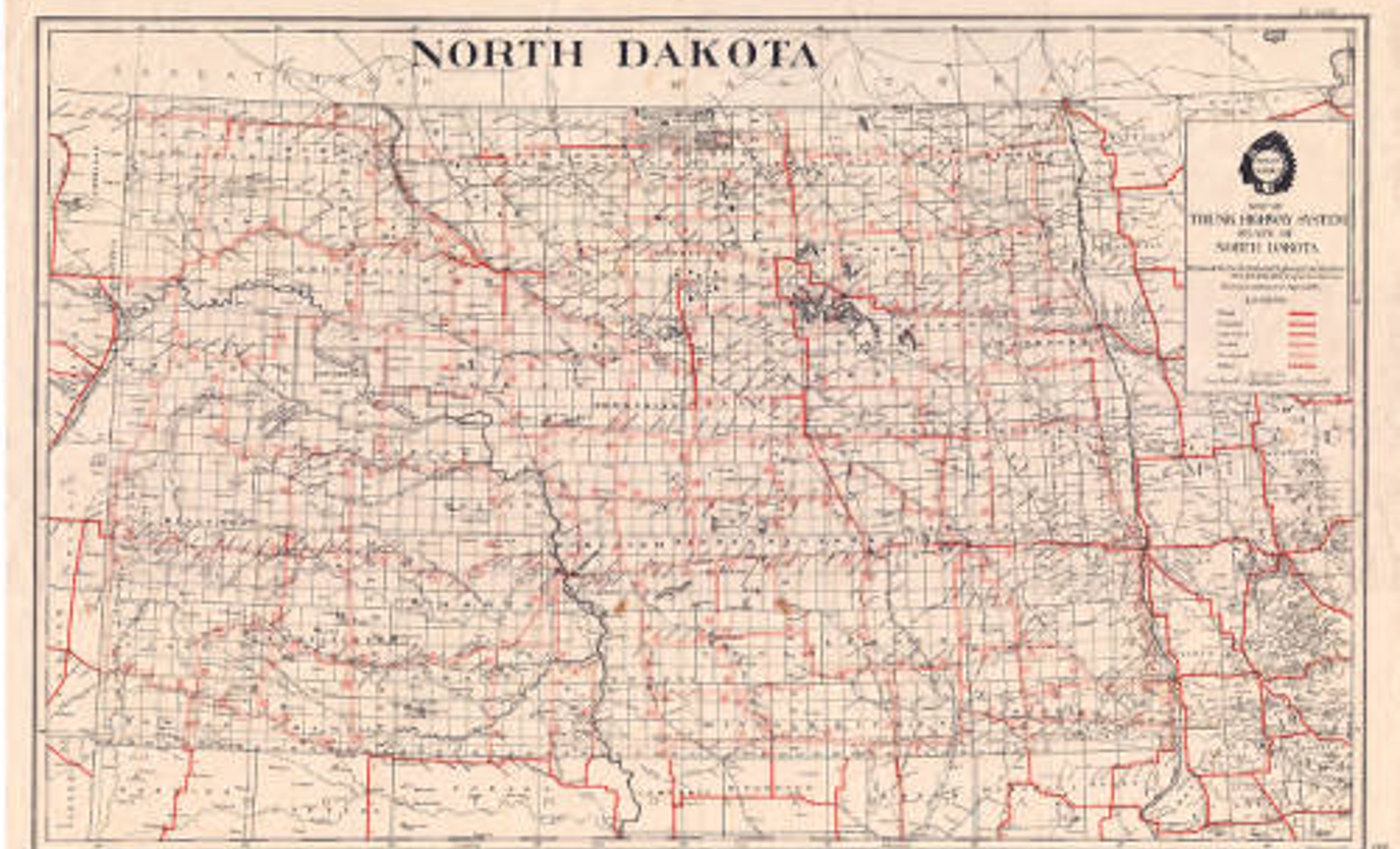 Trunk Highway System of ND Map (1924)