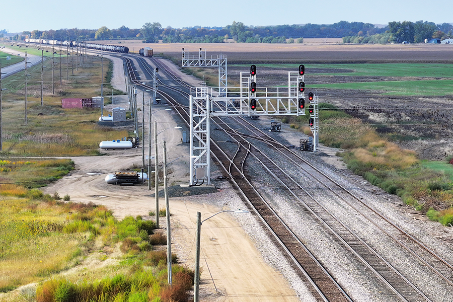 Railroad track infrastructure in North Dakota.