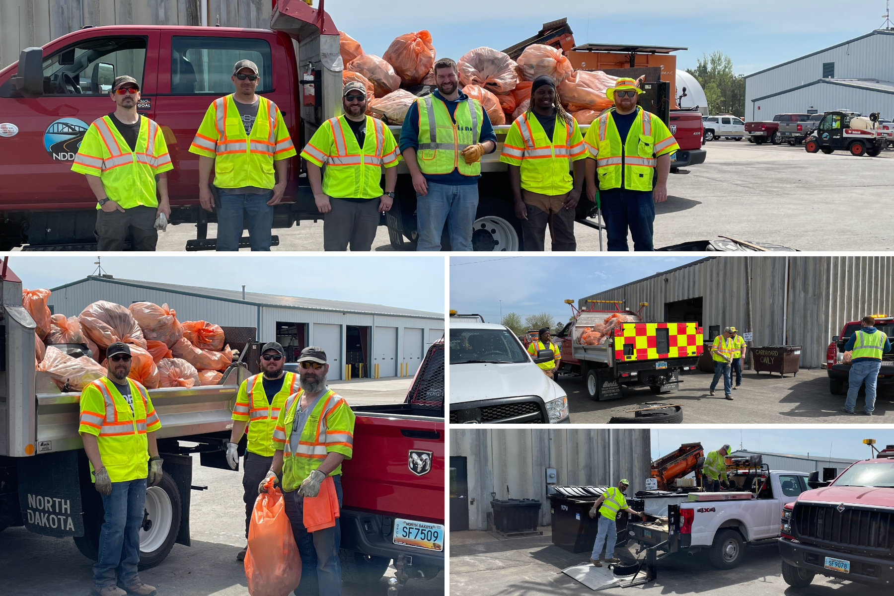 Valley City Clean Up crew poses by all of the bags of trash they collected
