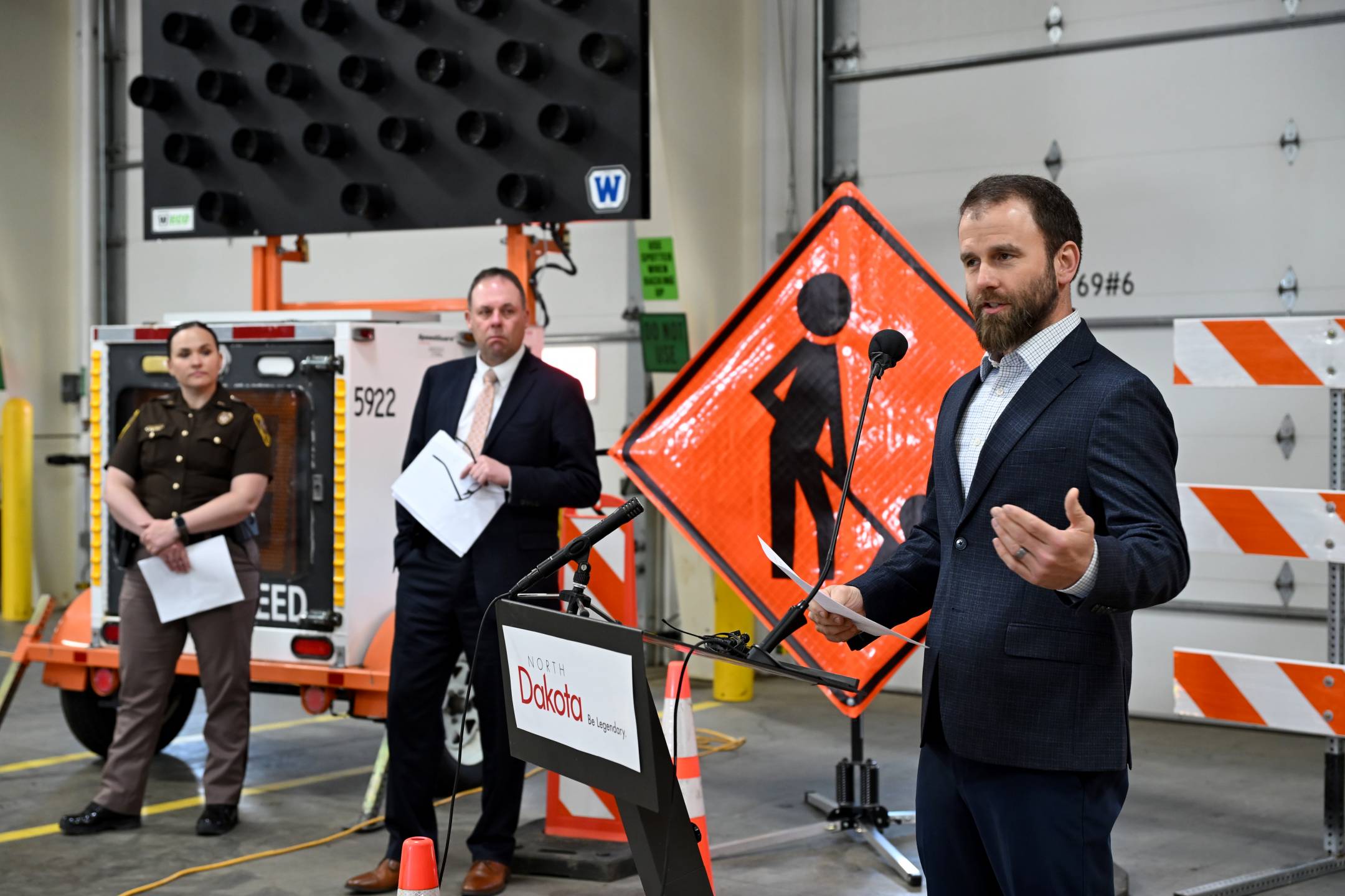 Matt Linneman speaks at the construction safety news conference