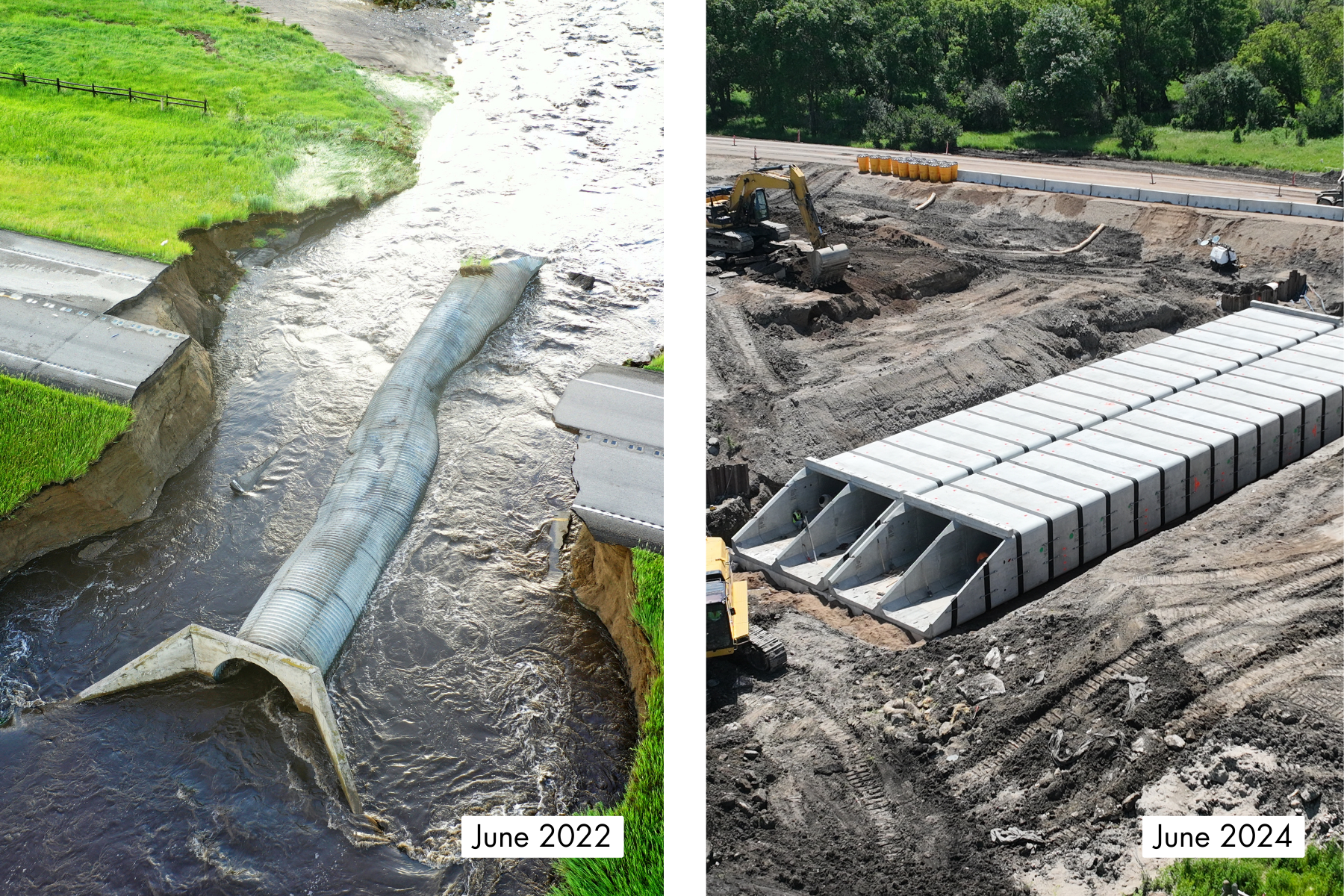 Before and after photos of Highway 32 culvert replacement