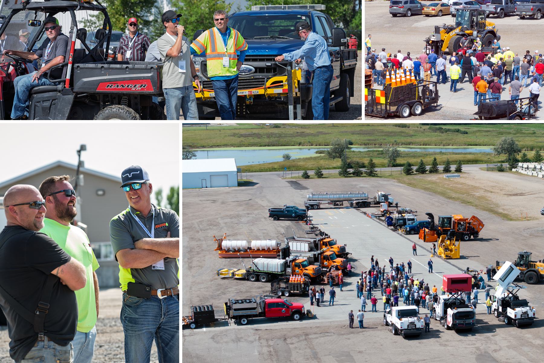 A collage of images showing people and maintenance equipment