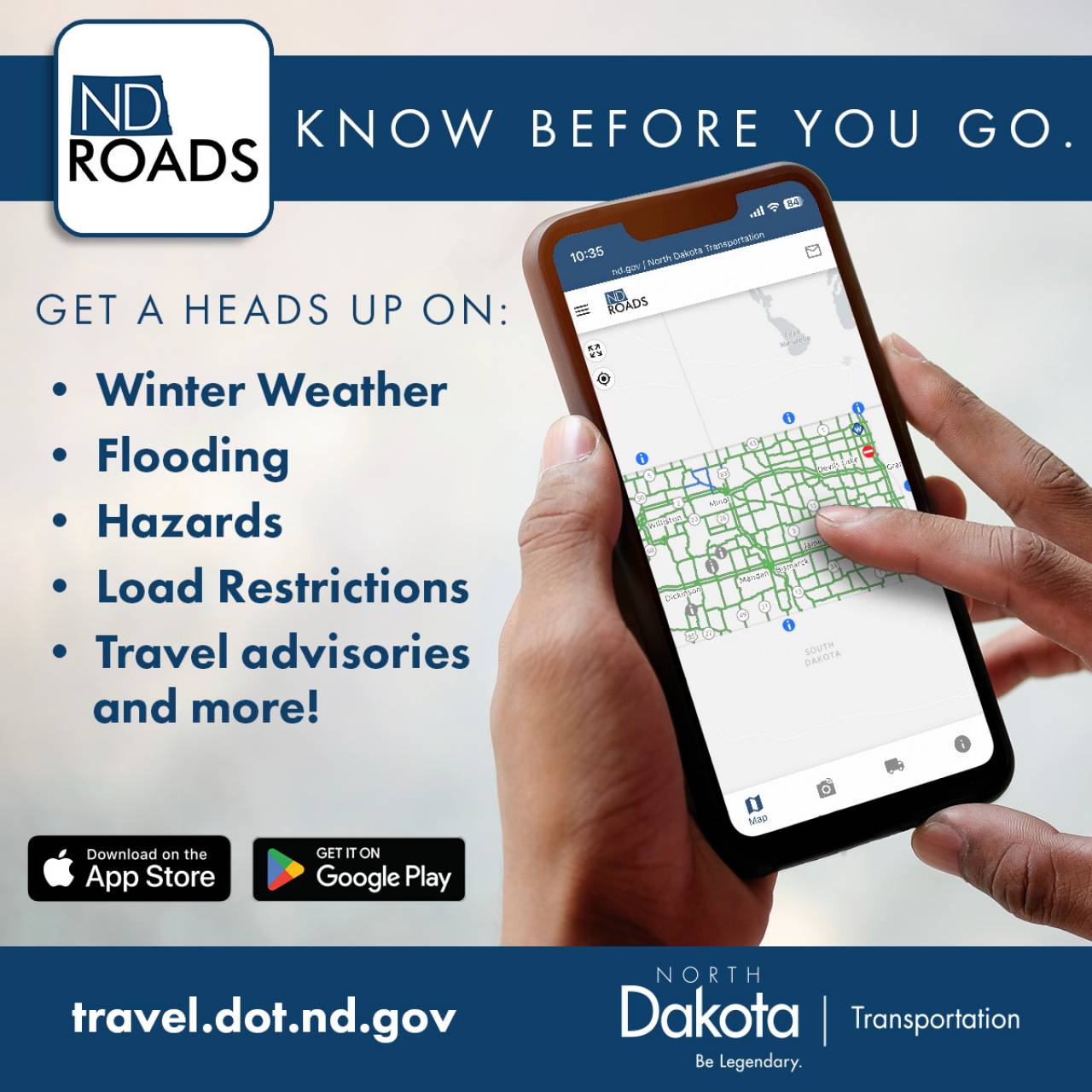 ND roads app advertisement
