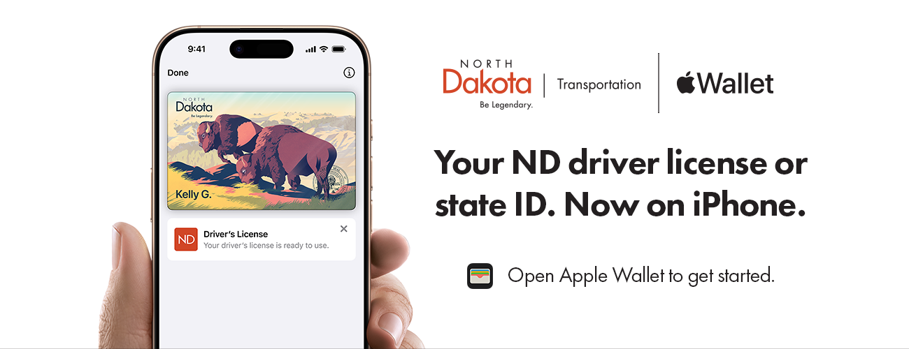A banner image of a hand holding an Apple iPhone displaying the ND Mobile ID.
