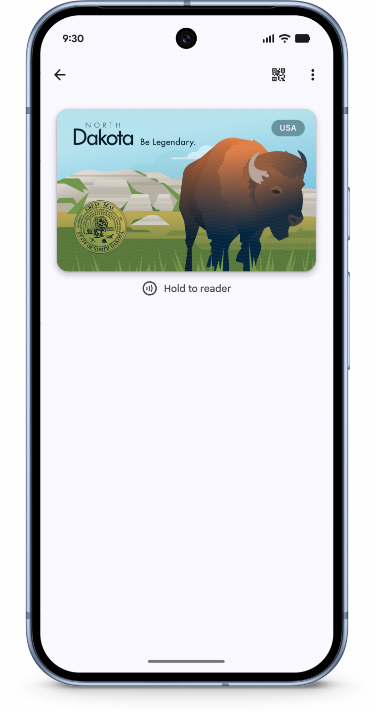 Google Pixel phone displaying North Dakota Mobile ID.