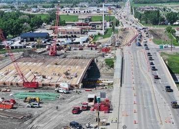 June '25 New bridge construction, temporary pedestrian walkway facing northwest
