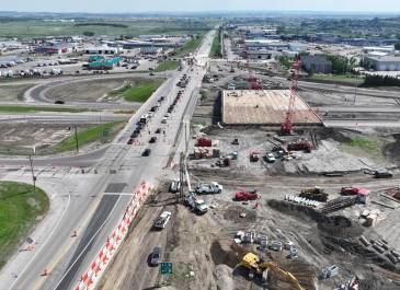 June '25 Aerial photo of Exit 161 Interchange. Temp loops, new bridge construction and new ramp construction 