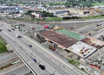 June 25' SW Aerial view of new bridge and traffic control on Centennial Rd/Bismarck Expressway 