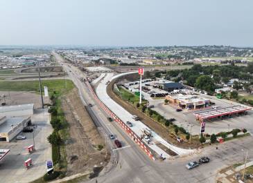 June 2025: West side work of interchange, looking SW.