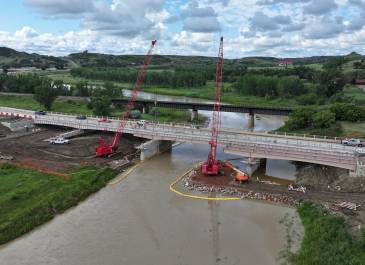 July 2025: Little Missouri River bridge girder placement.