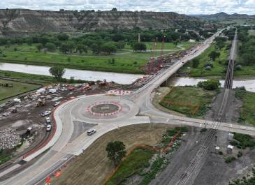 July 2025: Ariel view of Medora Business Loop and City Section project construction.