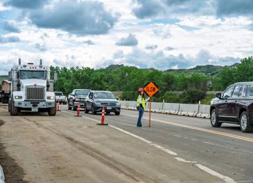 July 2025: Traffic directed along south side of Little Missouri River bridge.
