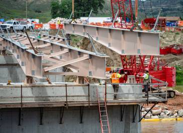 July 2025: Little Missouri River bridge girder placement. 