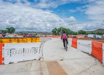 July 2025: Sidewalk use north of Pacific Avenue/Chateau Road roundabout. 