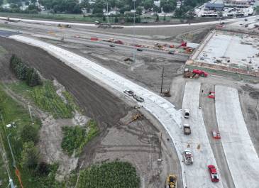 July 2025: Concrete work on southwest side of the Exit 161 interchange.