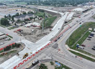 July 2025: Concrete work on southwest side of the Exit 161 interchange.