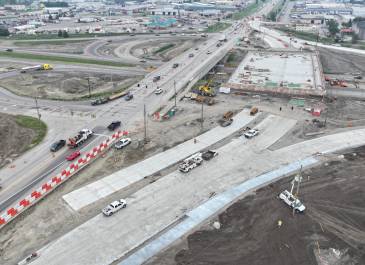 July 2025: South-facing view of the interchange, showing temporary loop ramps.