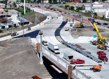 August 2025: Paving work on new I-94 (Exit 161) interchange bridge in east Bismarck.