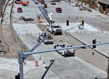 August 2025: Light installation on new I-94 (Exit 161) interchange bridge in Bismarck.