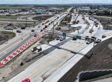 August 2025: South-facing view of the I-94 (Exit 161) Interchange project in east Bismarck.