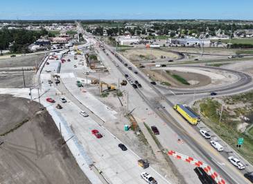 August 2025: North-facing view of the I-94 (Exit 161) Interchange project in Bismarck.