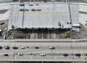 Sept. 2025: Ariel view of traffic I-94 (Exit 161) Interchange bridge switch, Bismarck.