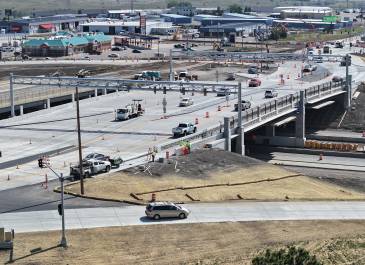 Sept. 2025: South view of new bridge at I-94 (Exit 161) Interchange project, Bismarck.