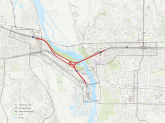 The project is located along I-94 from Exit 153 in Mandan to Exit 157 in Bismarck. This area encompasses the Midway interstate system and Grant Marsh Bridge.